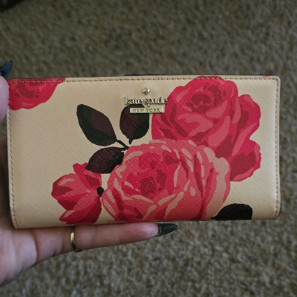 Kate Spade Rose Print Wallet - Red and Tan